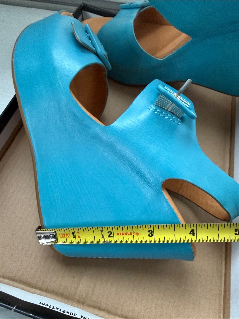 Kork-Ease Turquoise Blue Platform Wedge Sandals with Buckle - Picture 5 of 8
